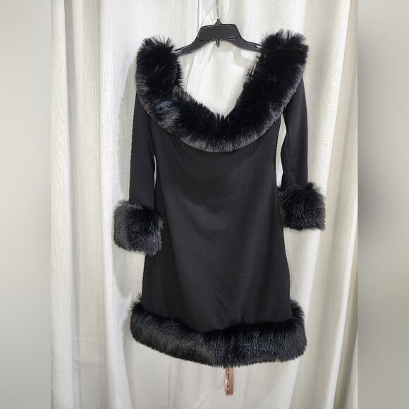 NWT House of CB Keilani Fur Trim Black Off Shoulder Mini Dress XL Long‎ - Picture 5 of 8